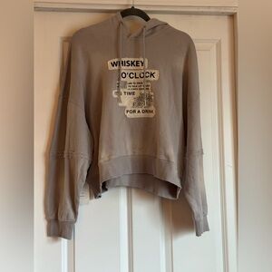New Cleo + Wolf Medium Taupe Grey Cream Black Whiskey Graphic Sweatshirt Hoodie